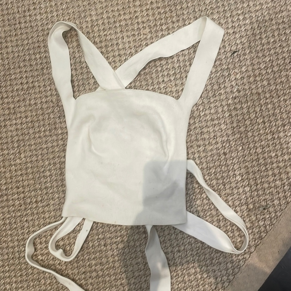Free people white crop top with tie back